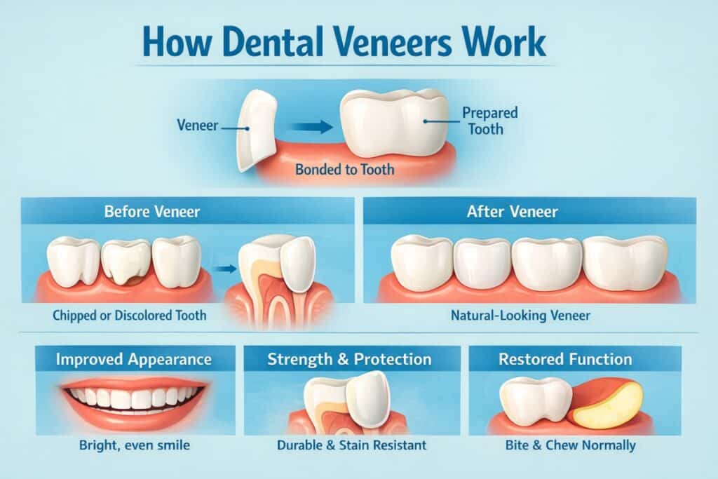 Infographic showing how dental veneers work over the time